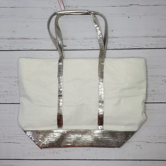 Black Friday STEAL! Holidays NWT Victoria's Secret Silver Sequin Boat Tote Bag🤍 - Picture 2 of 4
